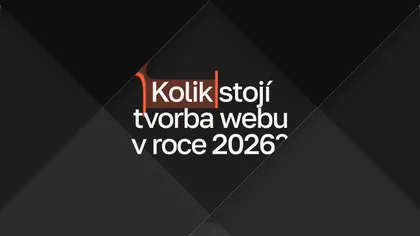 Nápis „Kolik stojí tvorba webu v roce 2026“ se zvýrazněným slovem „Kolik“ na tmavém pozadí