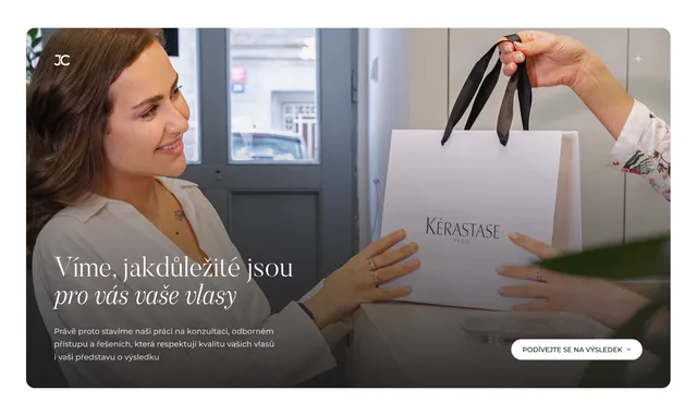 Banner “Víme, jak důležité jsou pro vás vaše vlasy” with a client photo