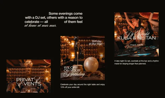 Events and offers: DJ nights, a birthday discount, private events