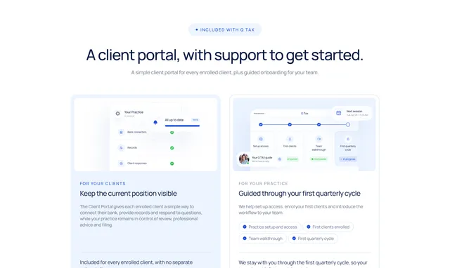 Client portal section with interface illustrations