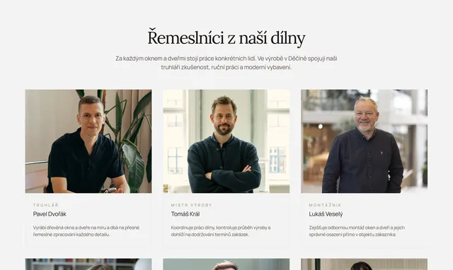 Section “Řemeslníci z naší dílny” with photos of the craftsmen
