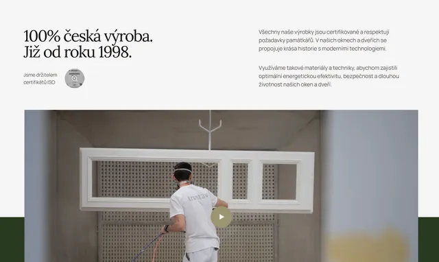 Section “100% česká výroba. Již od roku 1998” with a production video