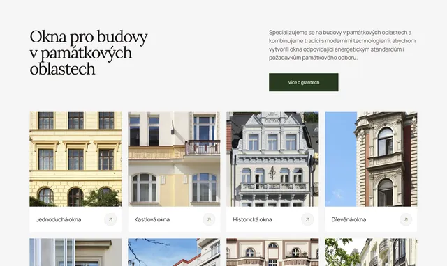 Page “Okna pro budovy v památkových oblastech” with window types