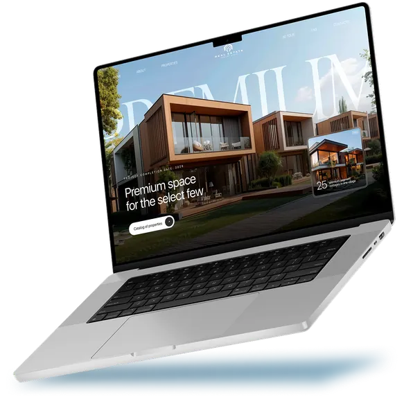 Example of a website first screen design on a laptop