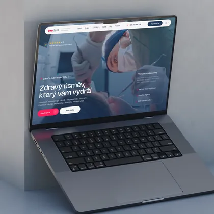 Multi-page website of the Onedent dental clinic on a laptop